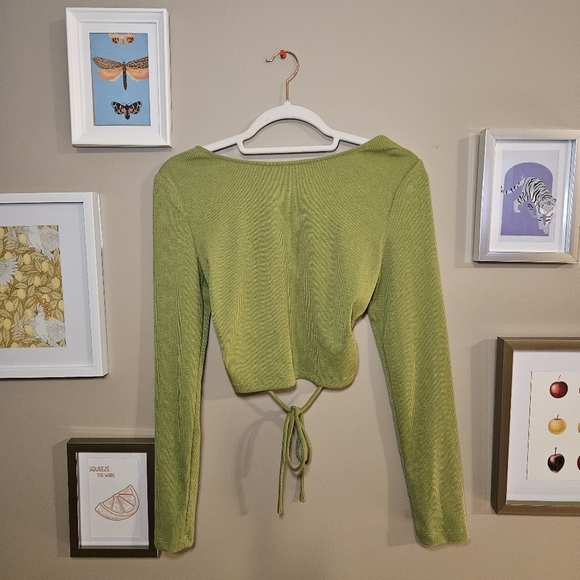 Backless Green Princess Polly Long Sleeve Crop Top - Picture 1 of 10